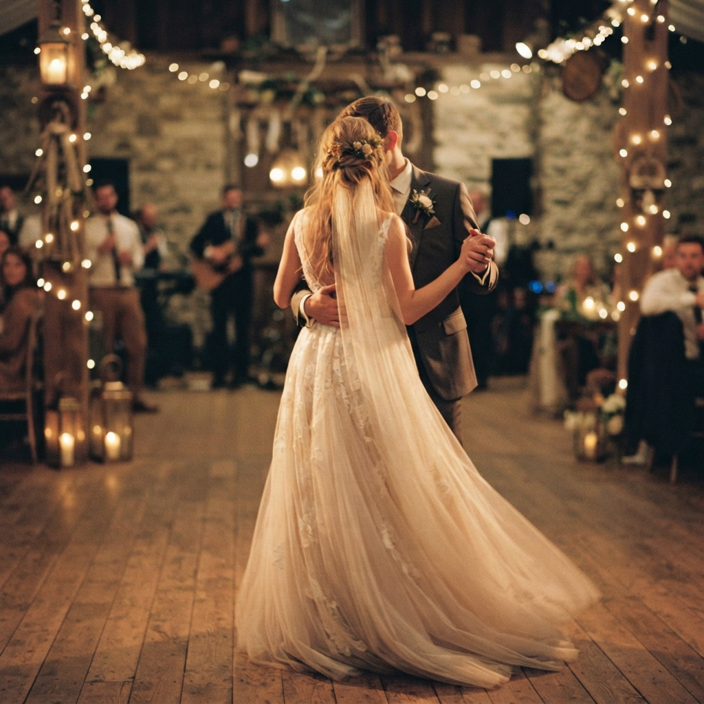 A couple dancing at their wedding